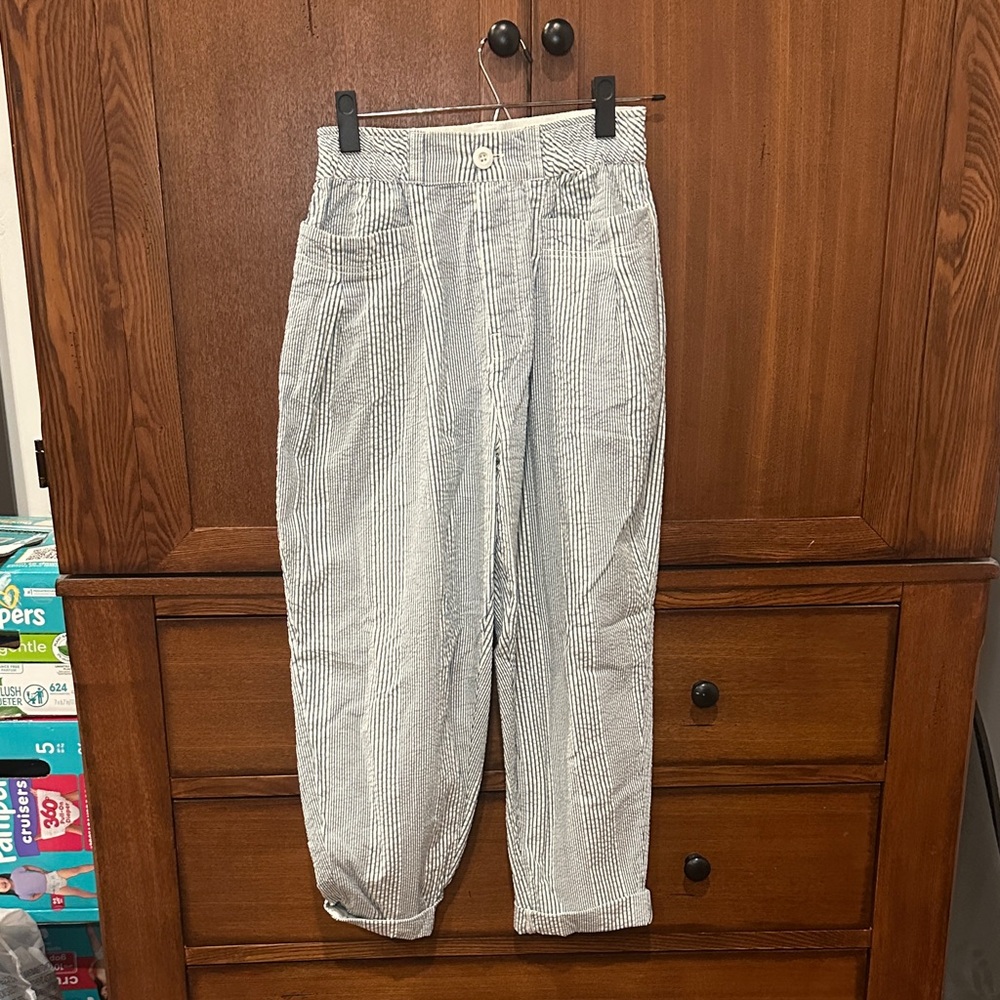 Free People Black and White Striped Wide Leg Pants